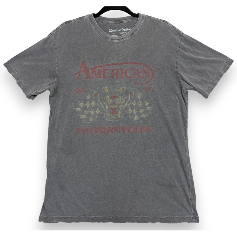 American Customs by Affliction T Shirt Mens M Gray Panther Motorcycles Graphic